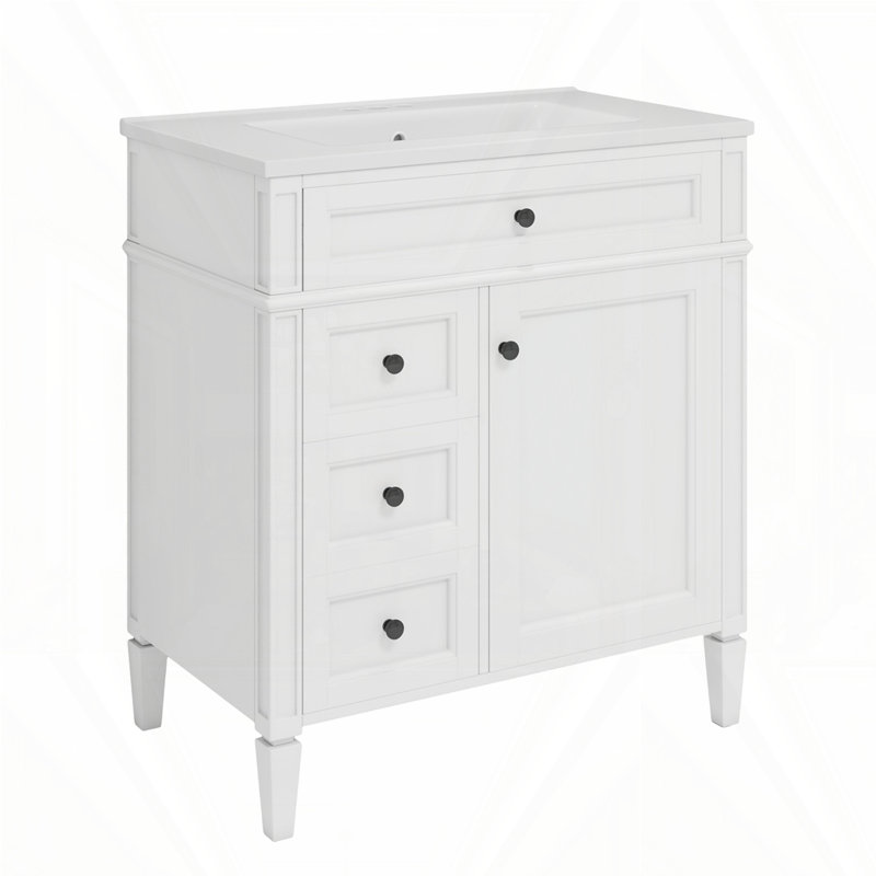 Meuble-lavabo de 30 po avec lavabo supérieur, Blanc, Noir, 30"