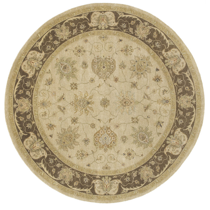 Tapis en laine ivoire / olive / noir, Rond 10 pi