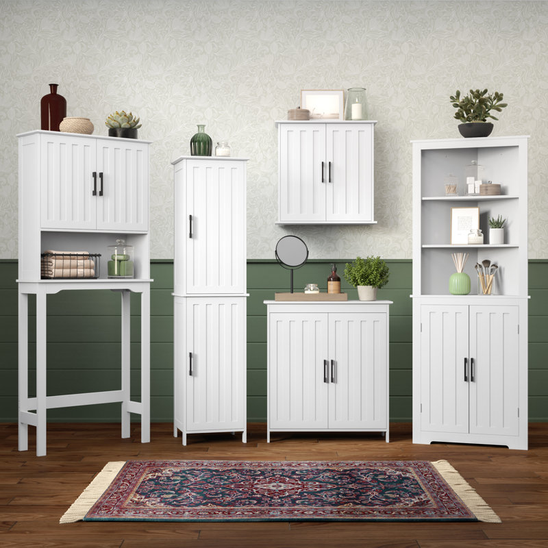 White Tall Corner Storage Cabinet with Adjustable Shelving