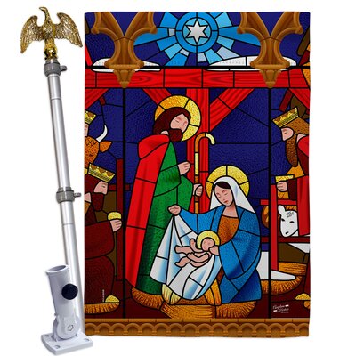 Stained Glass Nativity 2-Sided Polyster 40 x 28 in. Flag Set -  Angeleno Heritage, AH-NT-HS-137300-IP-BO-02-D-US20-AH