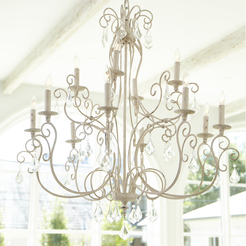 Style bougie classique/traditionnel 12 lumières lustre Richland, Blanc perse
