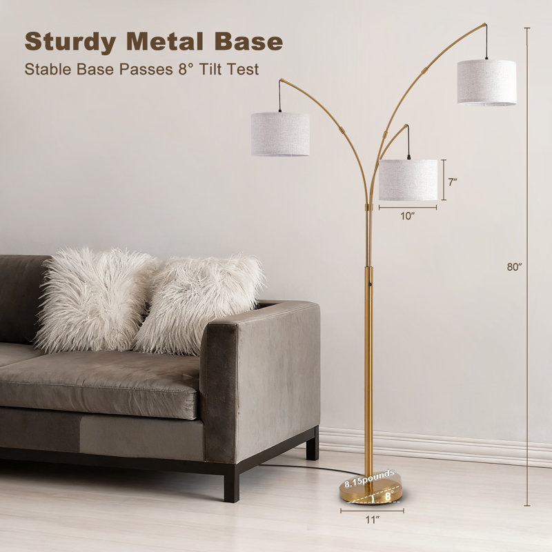 80" 3-light Dimmable 3-color Temperature, Arc Floor Lamps With Remote Control, Modern Tall Standing Lamp, Beige, Gold