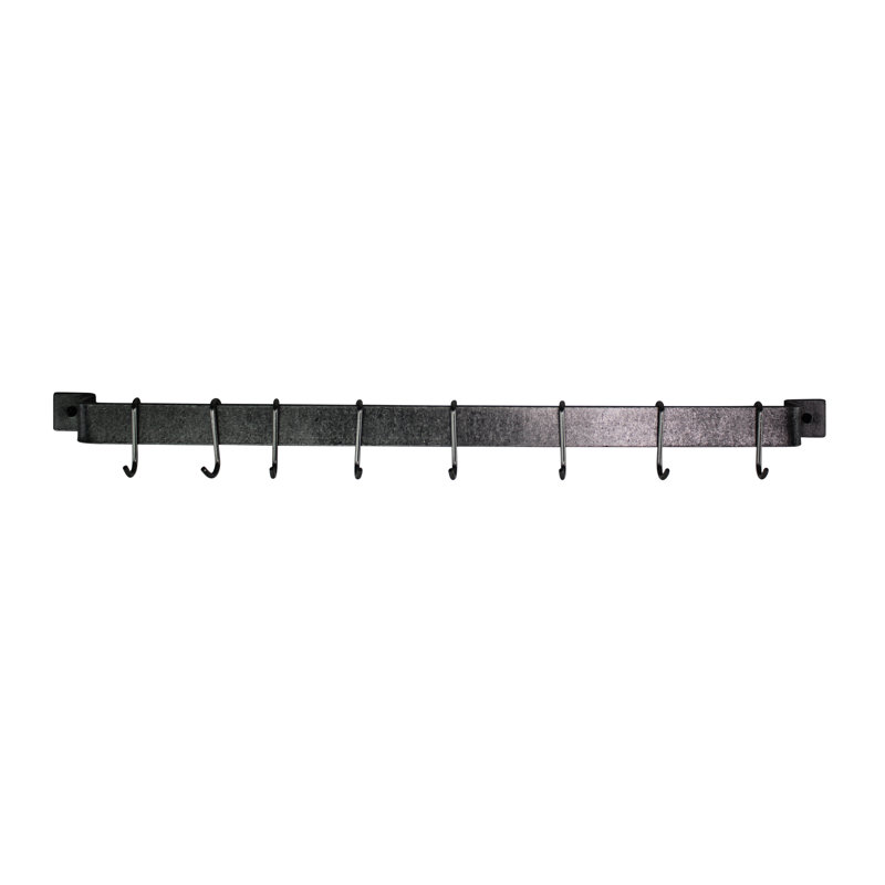 Handcrafted Easy Wall Mounted Pot Rack, 3" H x 30" W x 3" D, Hammered Steel