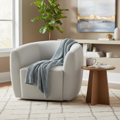 Modern Performance Fabric Upholstered Barrel Swivel Accent Chair for Living Room, Gray – Briana by Pipp & Liv
