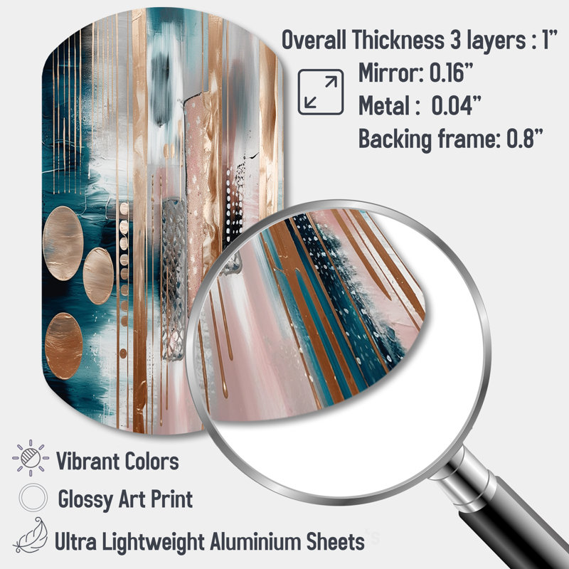 «Soft Colors Shapes And Lines Marble IV», art mural cylindrique en métal rose, impression asymétrique sur métal rose