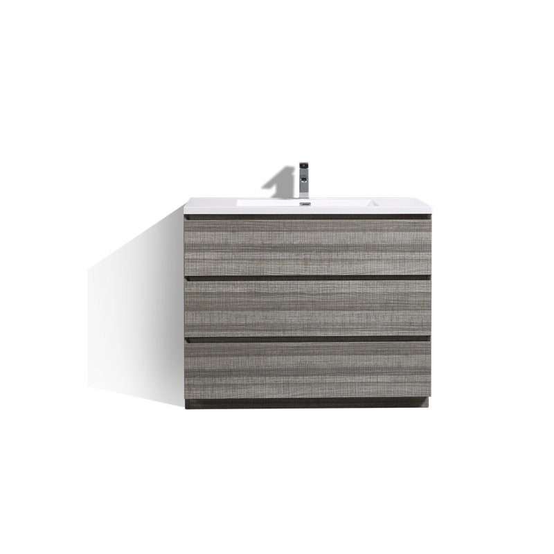 Single Bathroom Vanity Base Only, High Gloss Ash Gray