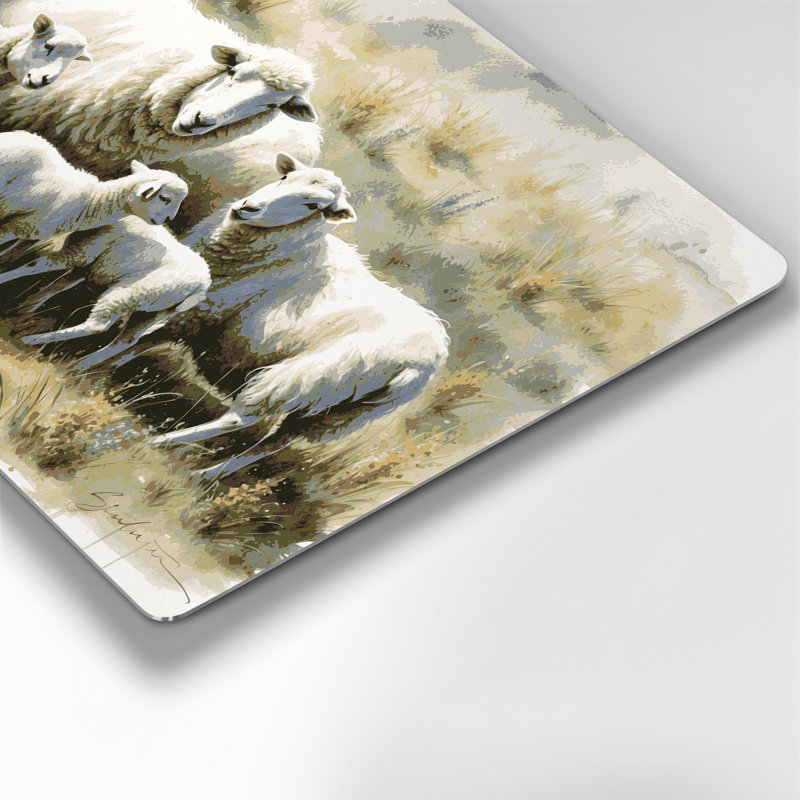 Farm Sheep with Lambs Beige Metal Wall Art, 11" H x 14" W