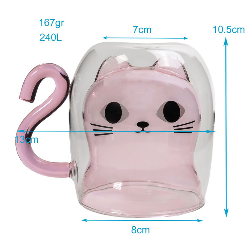 200ml Cat Insulated Glass Mug