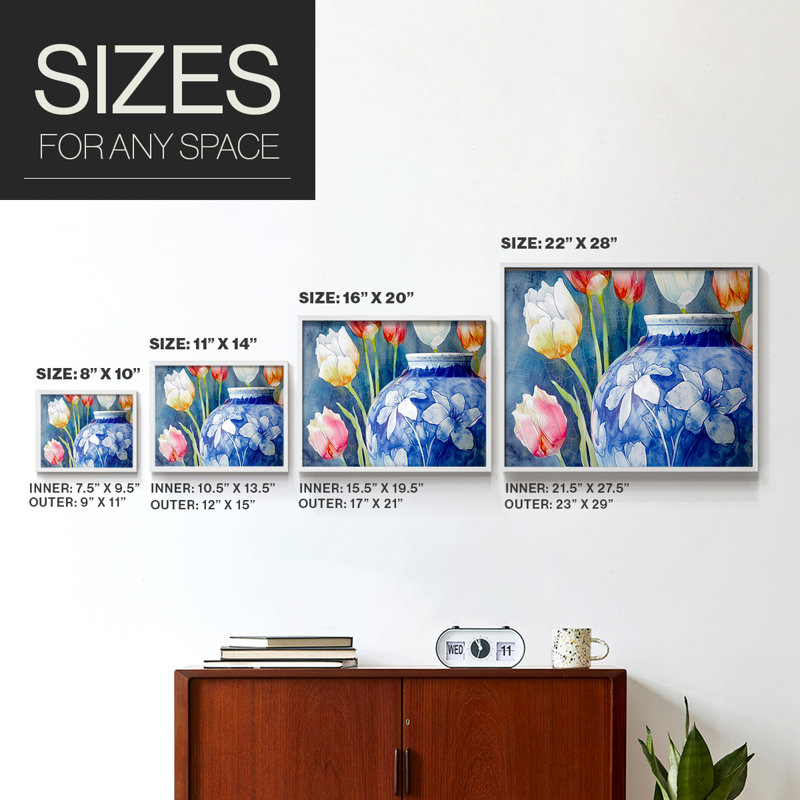 Série florale - CII - Reproduction encadrée - Restickable, H 16 po x l 20 po, Blanc
