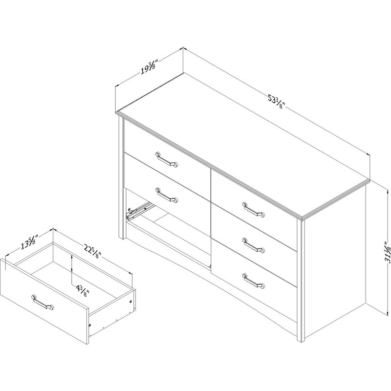 Seaside Pine 6-Drawer Double Dresser with Metal Handles