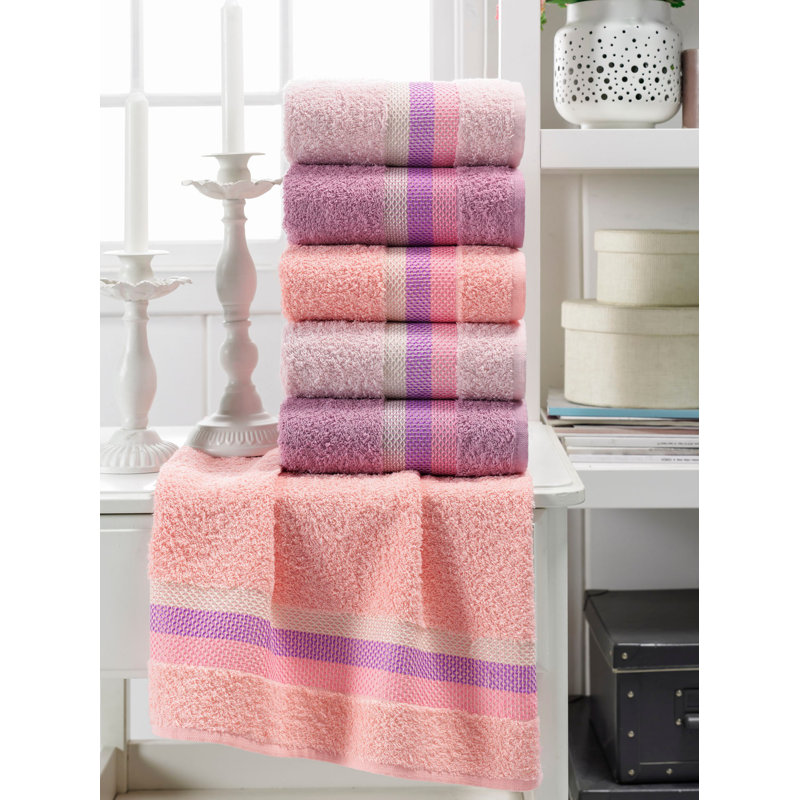 Ensemble de serviettes 6 pièces Rumaisa, Poudre / mauve / crème