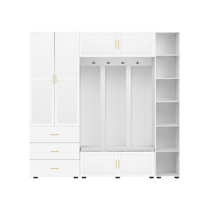 95"W Entryway Hall Tree With Multiple Storage Space
