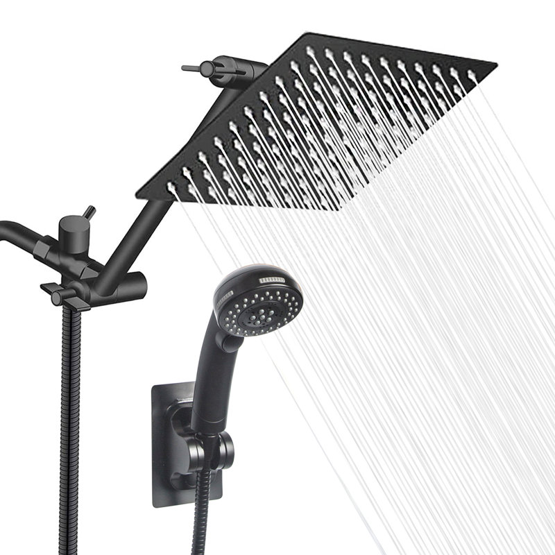 Pomme de douche à double effet de pluie haute pression 8 po avec tuyau de 5 pi - sans bras d'extension