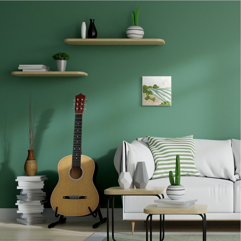 Paysage abstrait bord de mer fluide rose doux vert, Bois, H 12 po x l 12 po x P 0,5 po