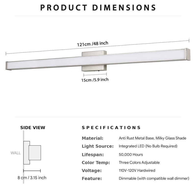 Applique murale moderne pour salle de bain, luminaire DEL 3 CCT à intensité variable, éclairage linéaire au-dessus du miroir