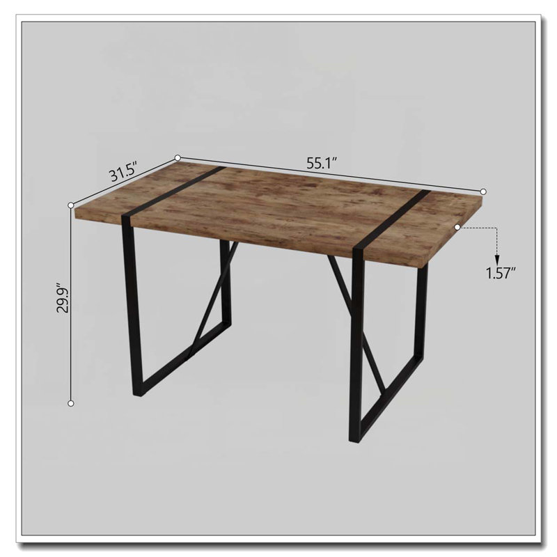 Industrial Rectangular Dining Table, Brown Wood