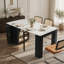 Table de salle à manger extensible avec 3 rallonges amovibles, table d'îlot mobile avec prise de courant, armoire avec rangement pour la salle à manger et le salon (noir et blanc marbré)