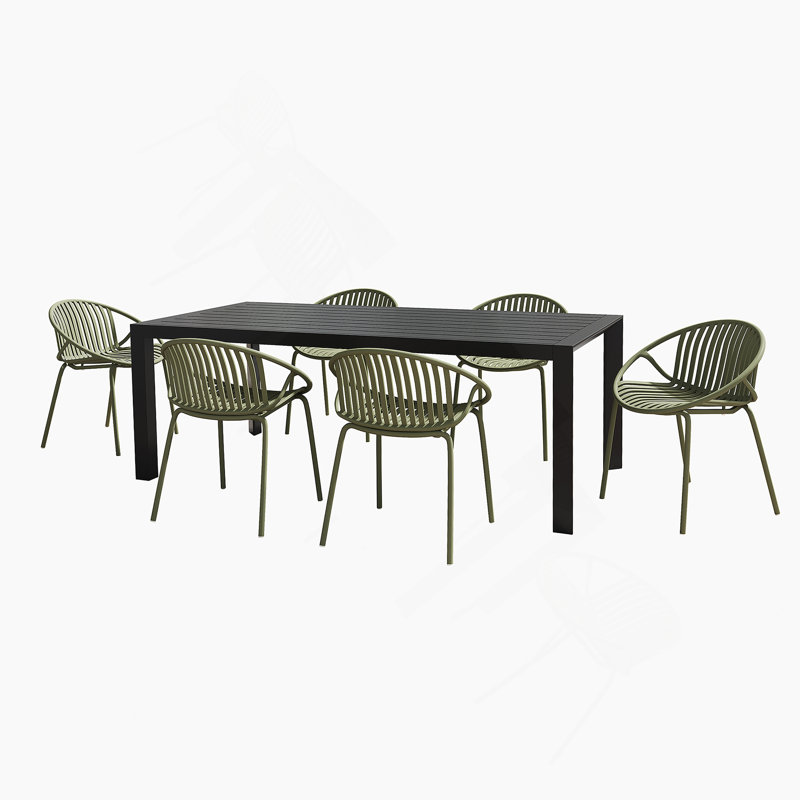Ensemble repas d'extérieur 7 pièces avec chaises empilables