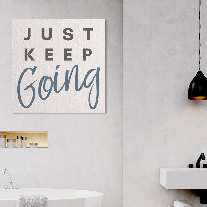 « just keeping », art textuel sur toile, H 16 po x l 16 po x P 1,5 po