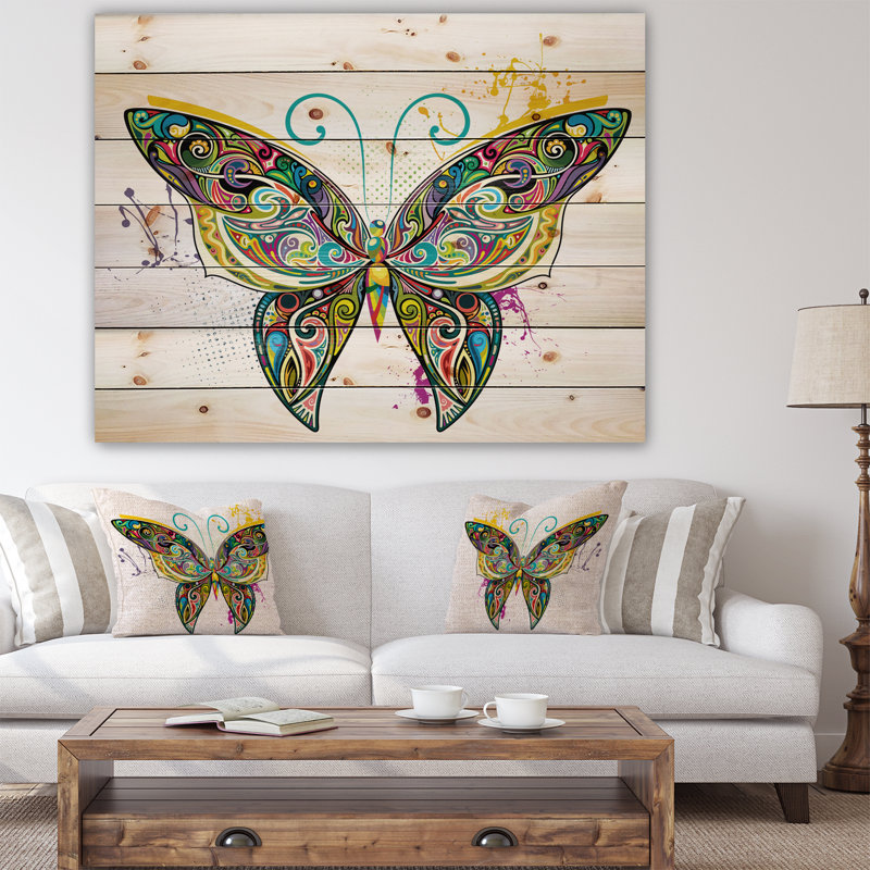 « ajouré papillon », impression, H 15 po x l 20 po x P 1 po, Bois