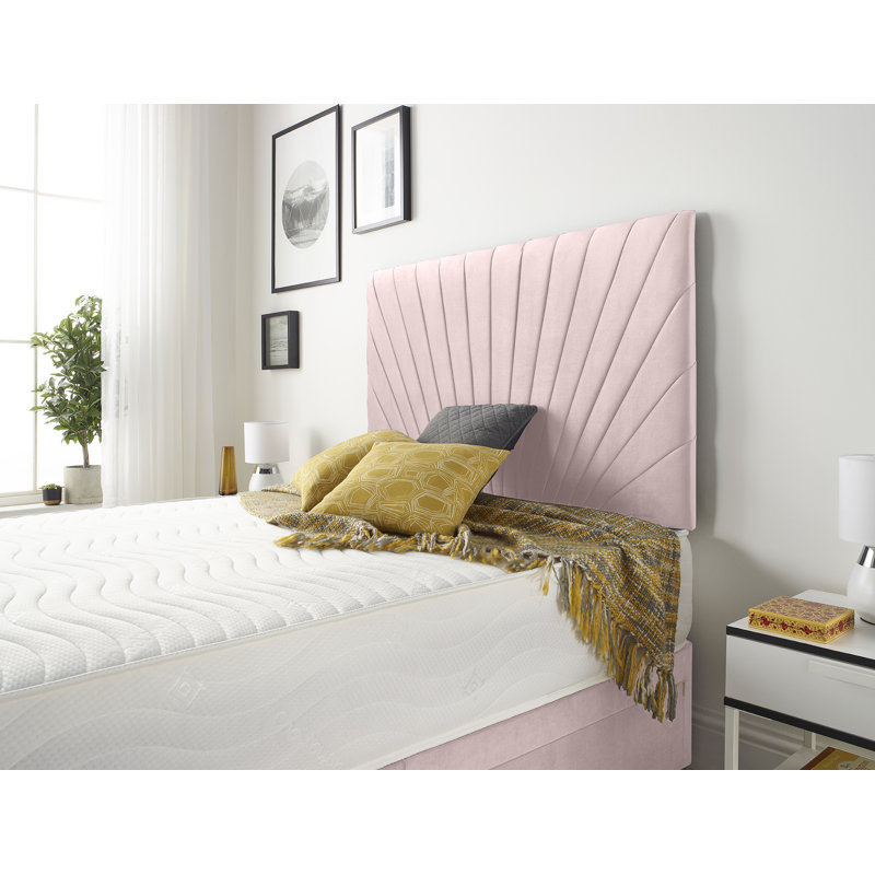Sealcove Etheral Velvet Divan Bed Base with 32" Upholstered Headboard, Small Double (4'), Pink, 2 Drawers