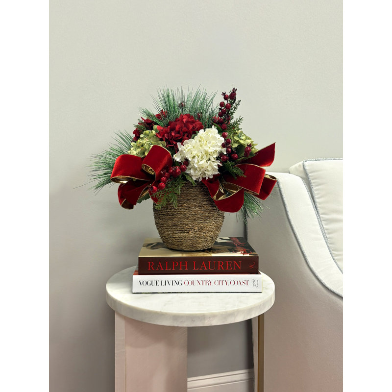 Hydrangea and Berry Holiday Floral with Festive Bows