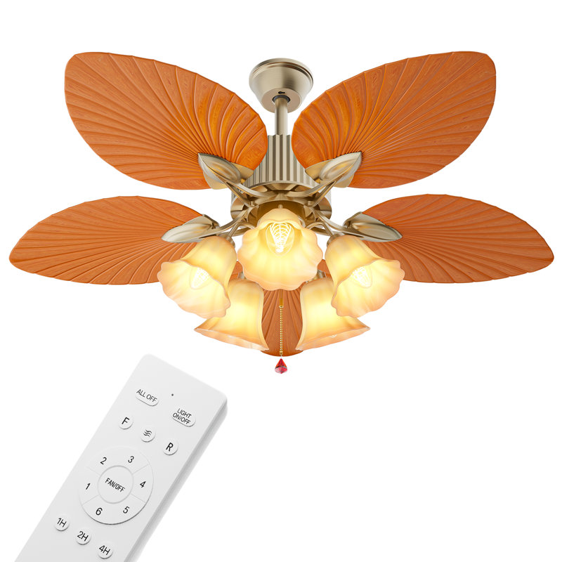 Golden Polished Tropical Ceiling Fan with LED Lights and Remote