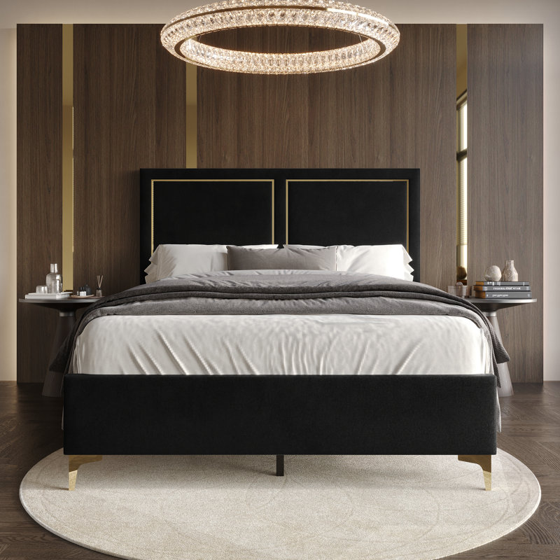 Jerell Upholstered Unfinished Standard Bed, Black, Queen