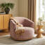 Fauteuil pivotant rembourré Aleshire avec piètement en bois, chêne et tissu argileux-1406696470