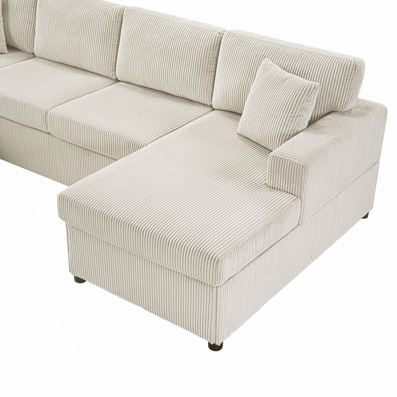 Canapé modulaire surdimensionné de 115,3 po avec méridienne et trois coussins décoratifs moelleux pour le salon, Gris clair