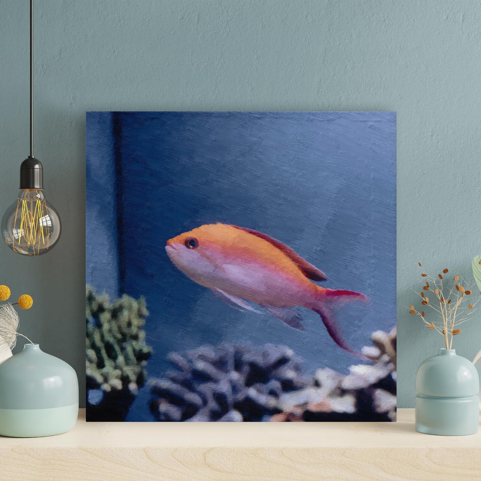 Red and Blue Betta Fish - Wrapped Canvas Painting Rosecliff Heights Size: 12 H x 12 W