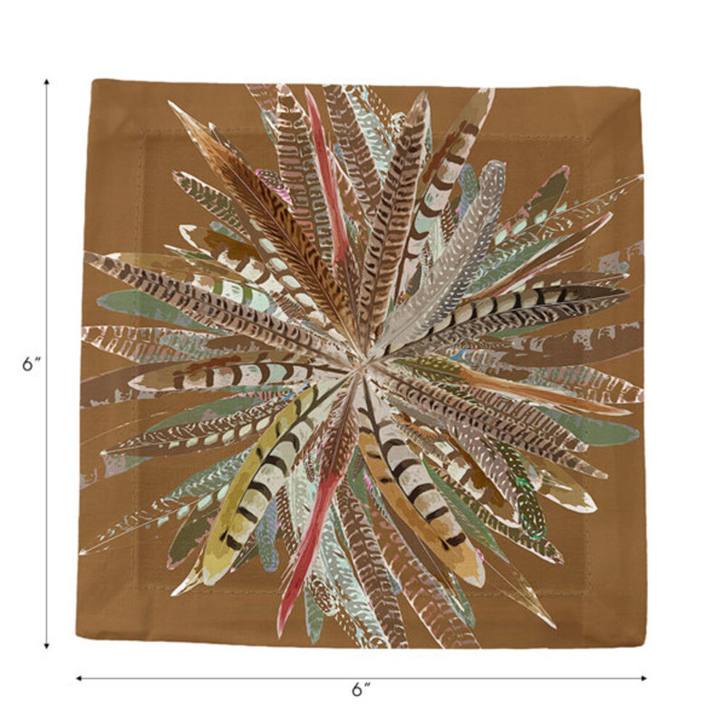 Pheasant Feathers Cotton Sateen Cocktail Napkins, Brown