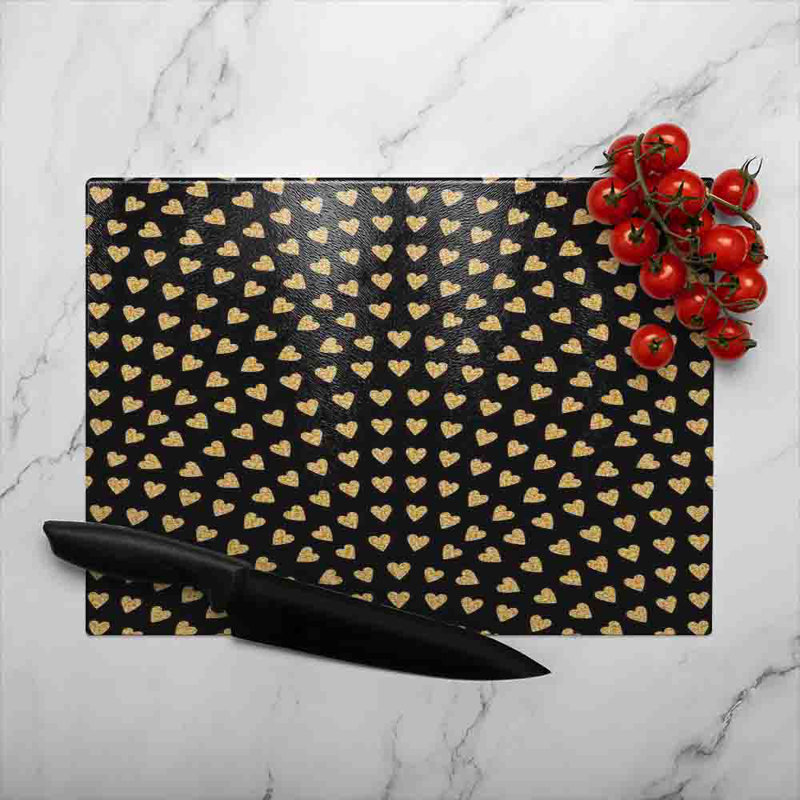 Geometric Glitter Love Hearts Glass Chopping Board, 40cm L x 28cm W