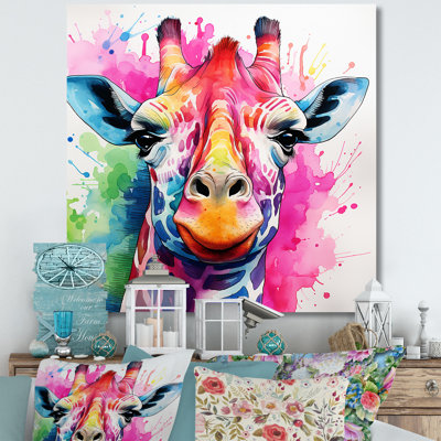 Coloré girafe majestueuse colorée - girafe, art mural