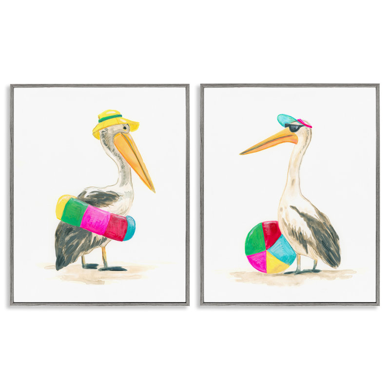 Pelicans & Beach Floats - Ensemble de 2 reproductions de photos sur toile, H 14 po x l 22 po x P 1,5 po