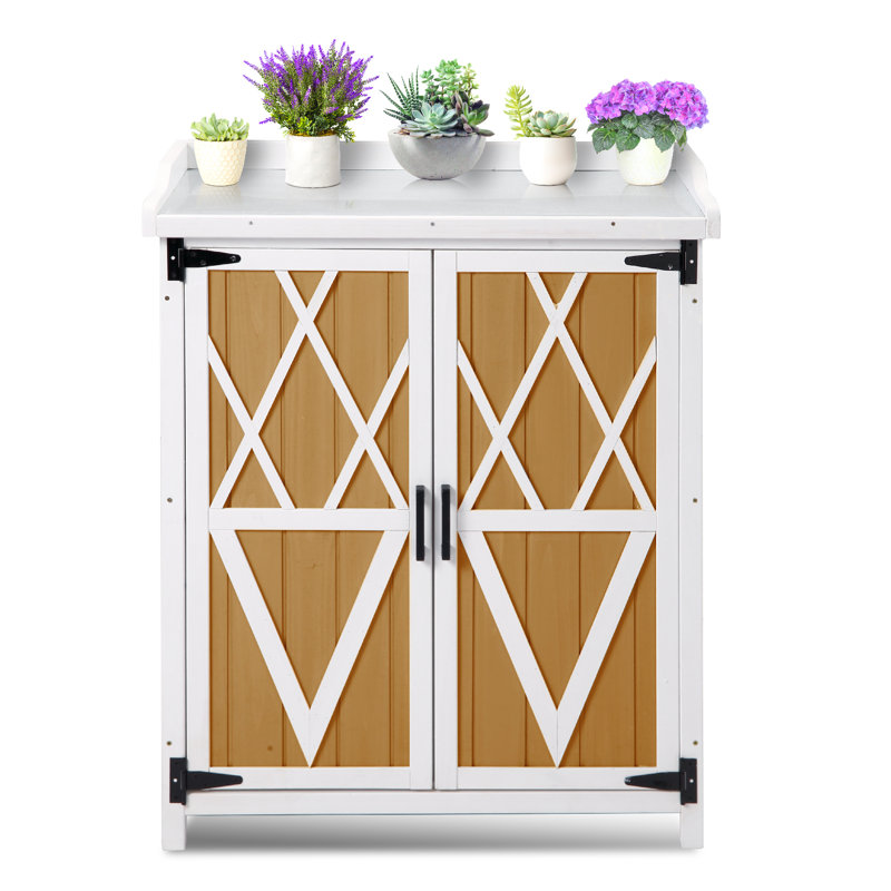 Armoire d'extérieur avec plateau en métal, Beige