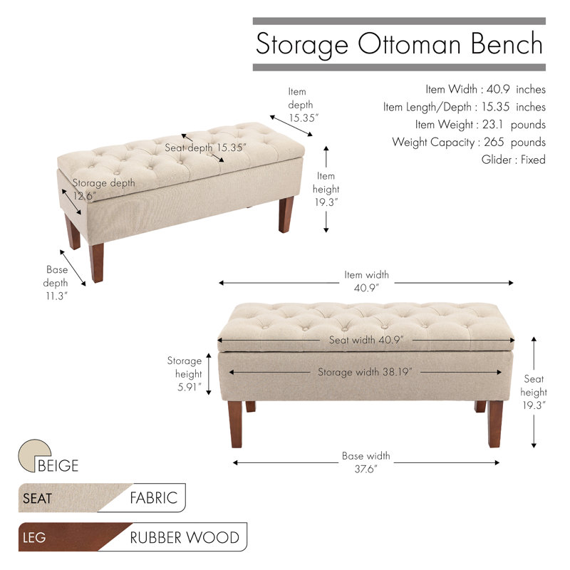 Amatucci Fabric Storage Bench with Rubberwood Legs, Beige