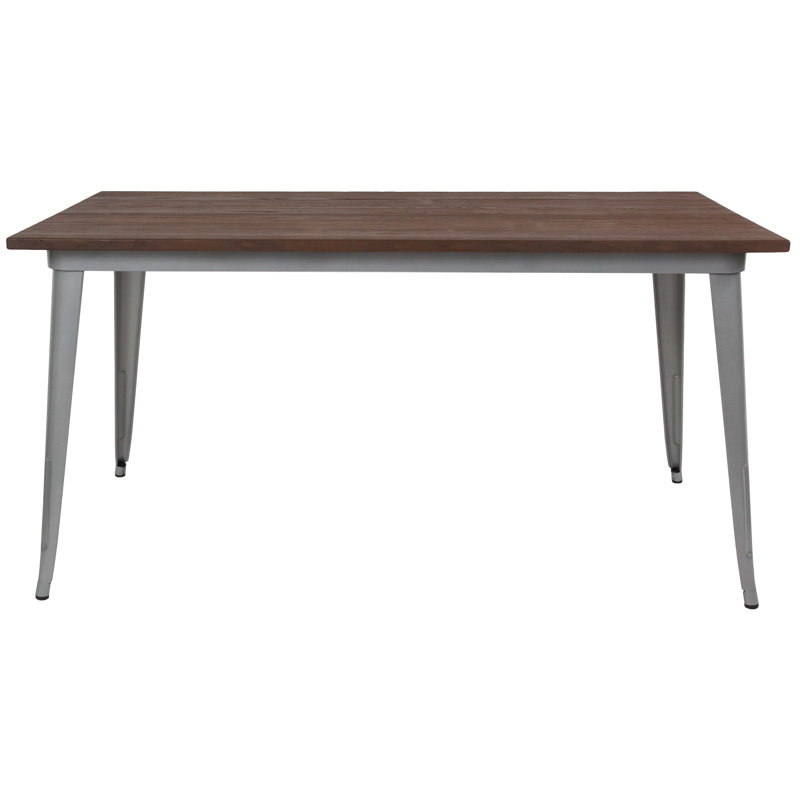 Oxfordshire 30.25" x 60" Rectangular Metal Indoor Table with Rustic Wood Top, Silver