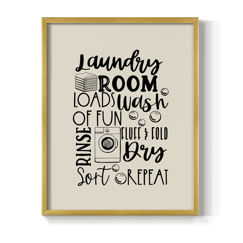 Laundry Room Framed Print - Solid Wood, 21" H x 17" W, Gold