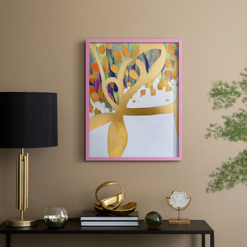 Impression abstraite encadrée XXV - prête à être suspendue - fabriquée aux États-Unis, H 14 po x P 11 po, Pink