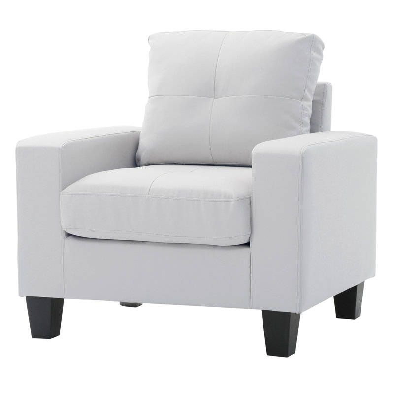 Mucci W Polyester Armchair, Modern Club Chair, White Faux Leather