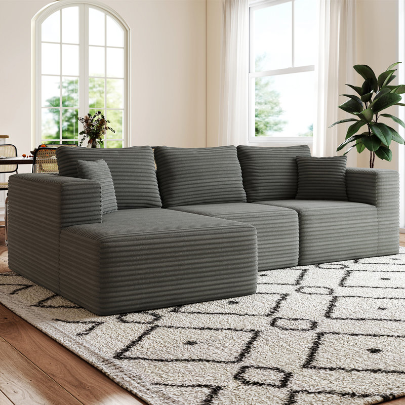 Canapé modulaire en forme de L 9 po x 9 pi, canapé en forme de L, 3 sièges modulaires en mousse à mémoire de forme pour pièce moyenne (gris, orienté vers la gauche)