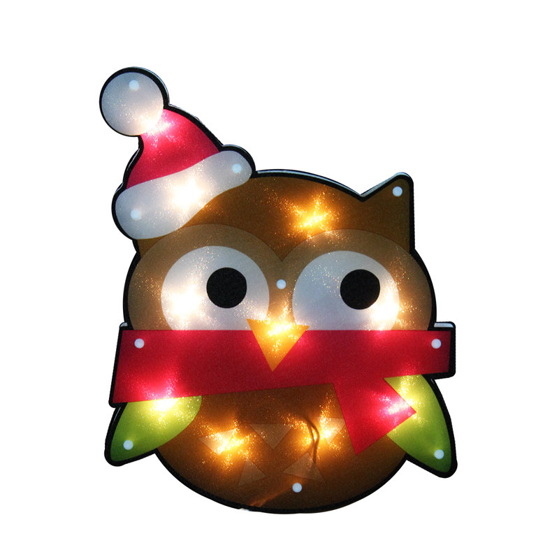 Silhouette de fenêtre de Noël hibou scintillant rouge et brun 15 po