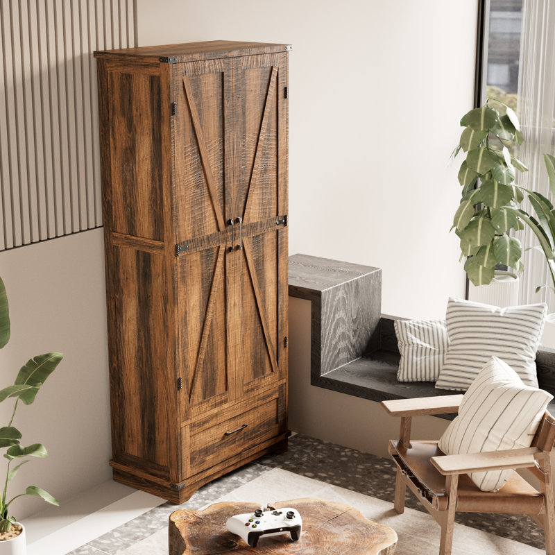 71" Farmhouse Storage Cabinet with 2 Adjustable Shelves & Barn Doors - Rustic Organizer for Kitchen, Bathroom, Laundry Room