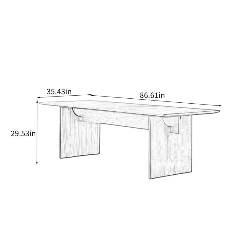 Solid Ash Wood Rectangular Dining Table., 29.53"H x 86.61"L x 35.43"W, Brown