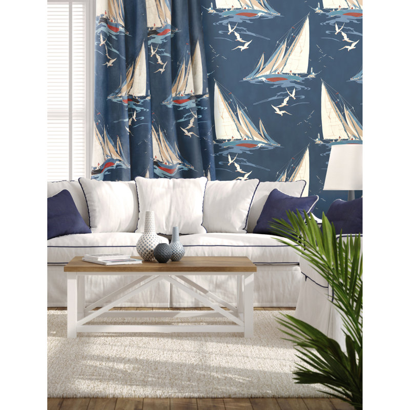 Icons Round the Island 100% Cotton Fabric, Indigo