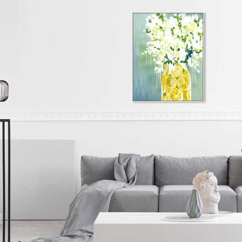 Limoncello - peinture sur toile, H 36 po x l 30 po, Cadre blanc