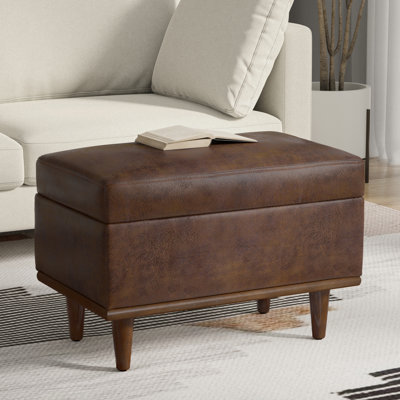 Shiloh 26"W Small Upholstered Vegan Faux Leather Storage Ottoman with Lift Top