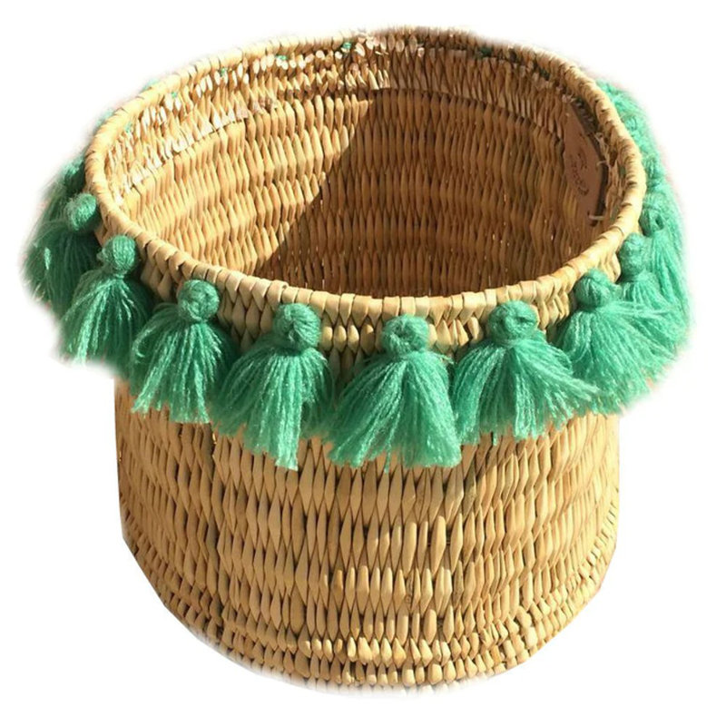 AtelierBOEMIA Straw Decorative Basket, Mint Green