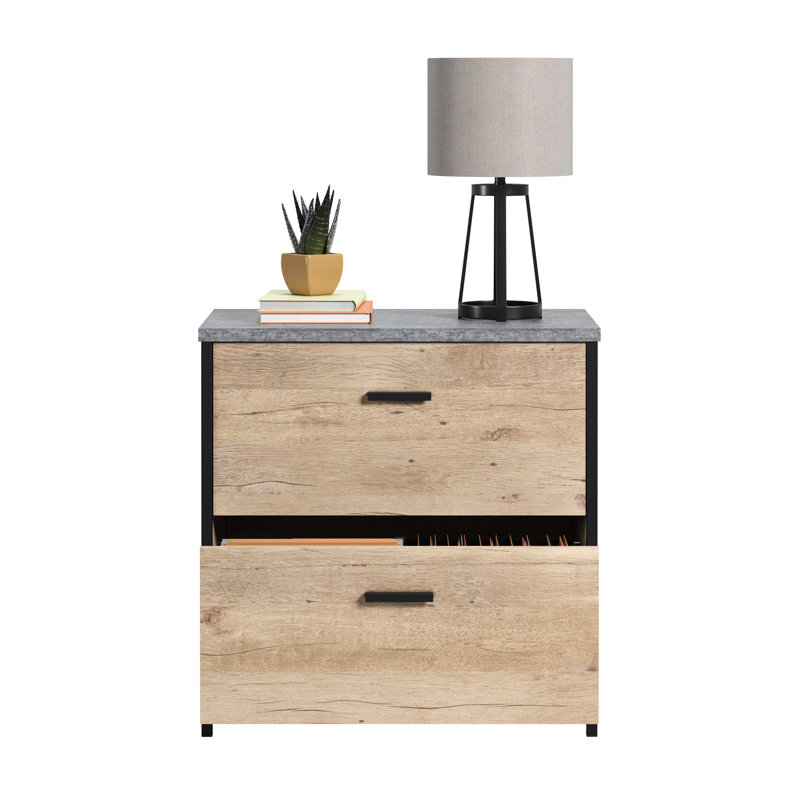 Classeur latéral brun, 2 tiroirs avec extension complète, serrure, convient aux dossiers de style industriel, système, petits espaces compacts